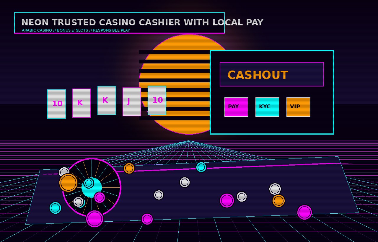 Neon casino bonus screen with chips cards and payment panel