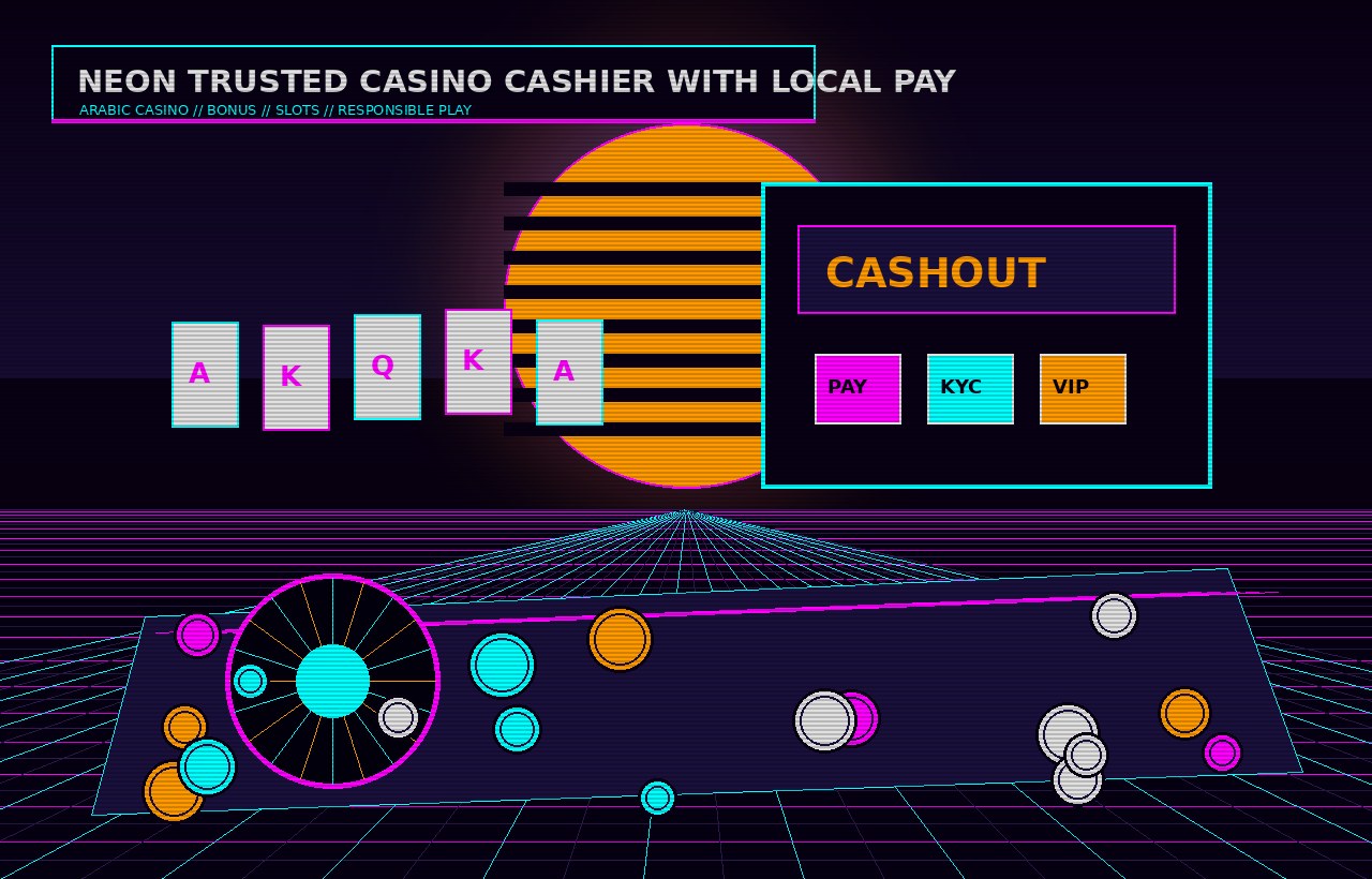 Roulette and casino chips in vaporwave light