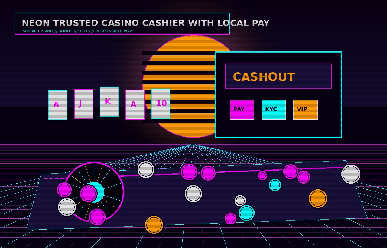 Live casino table and cards in neon room
